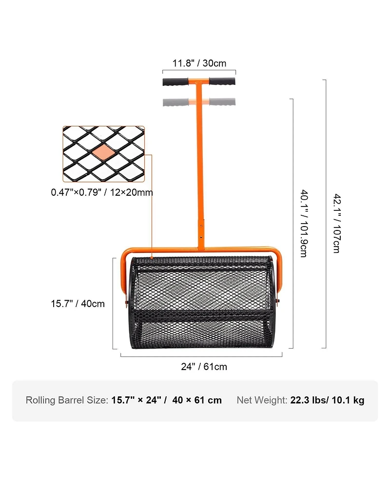 Sugift Compost Spreader, 24" Wide, Adjustable Handle for Lawn and Garden Use