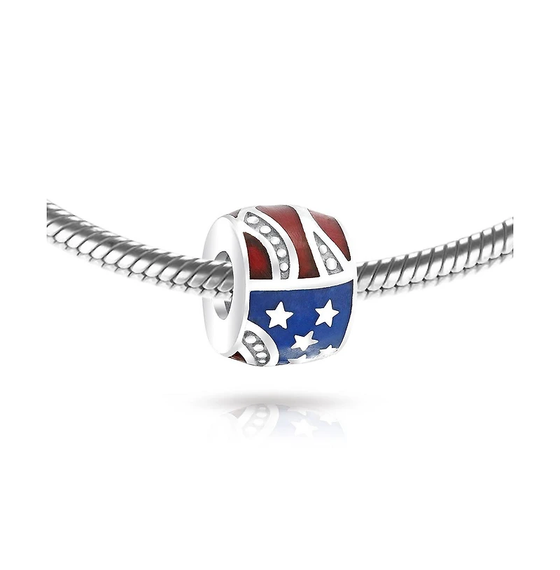 Bling Jewelry Patriotic Usa Flag Star Stripes Charm Bead .925 Sterling Silver for Bracelet