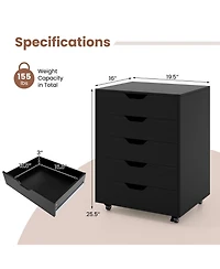 Sugift 5 Drawer Mobile File Cabinet with Wheels for Living Room