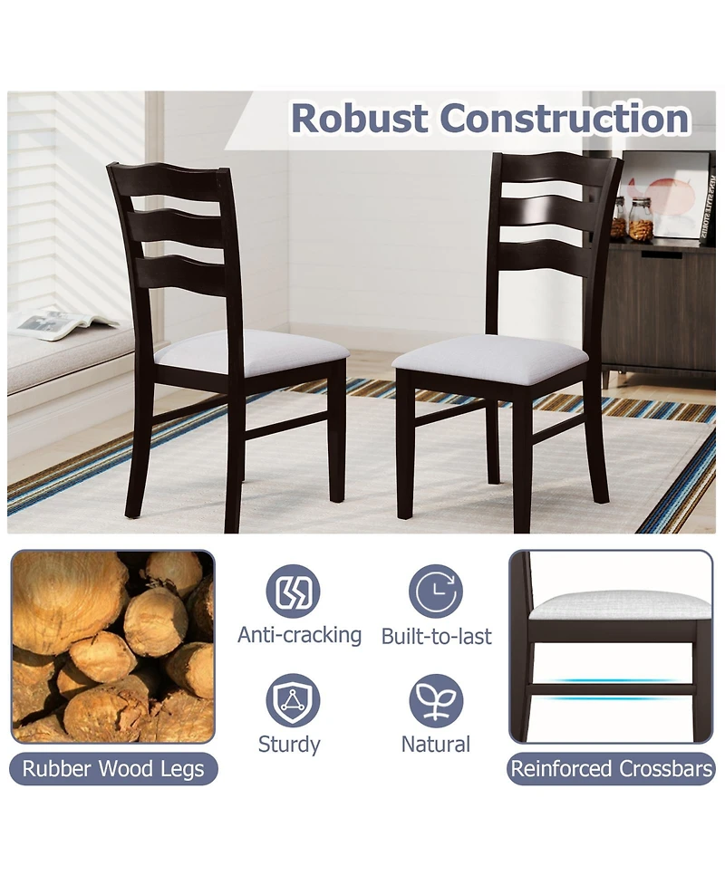 Gymax Dining Chairs Set of Fabric Rubber Wood Legs Padded Seat Wavy Backrest Armless