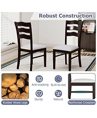 Gymax Dining Chairs Set of Fabric Rubber Wood Legs Padded Seat Wavy Backrest Armless