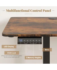 Sugift Electric Standing Desk with 3 Memory Heights and 2 Hanging Hooks and Cable Holes-Rustic