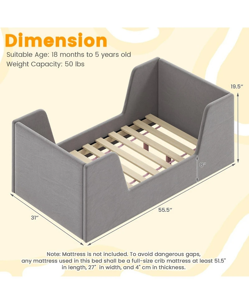 Gouun Upholstered Toddler Bed Frame with Safety Rails