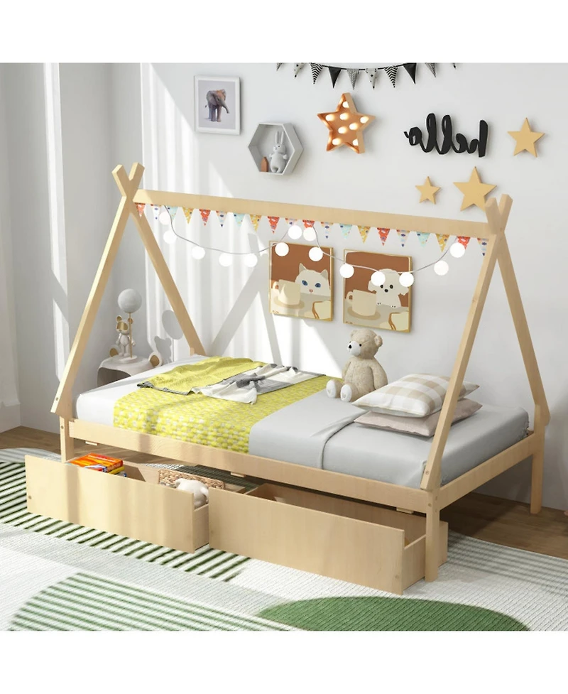 Gouun Tent Platform House Bed with Storage Drawers