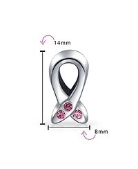 Bling Jewelry Cz Ribbon Breast Cancer Survivor Support Cz Charm Bead 925 Sterling Silver for Bracelet