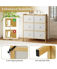 Sugift Fabric Dresser with 6 Drawers with 6 Folding Fabric Bins for Bedroom Living Room.