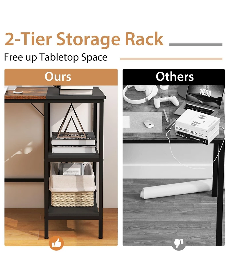 Sugift 55 Inch Modern Industrial Style Study Writing Desk with 2 Storage Shelves