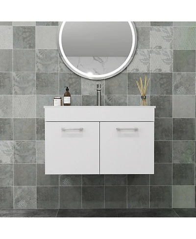 Sillysis Inch Wall Mounted Bathroom Vanity with Ceramic Sink, Soft Close Doors, Modern Storage Cabinet for Small Spaces