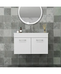 Sillysis Inch Wall Mounted Bathroom Vanity with Ceramic Sink, Soft Close Doors