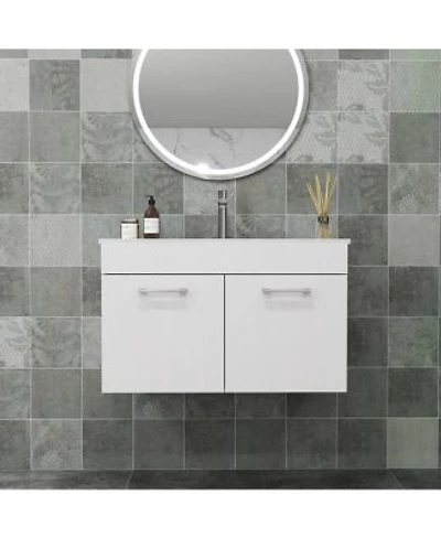 Sillysis Inch Wall Mounted Bathroom Vanity With Ceramic Sink Soft Close Doors Modern Storage Cabinet For Small Spaces
