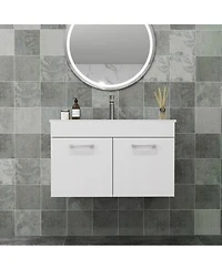 Sillysis Inch Wall Mounted Bathroom Vanity With Ceramic Sink Soft Close Doors Modern Storage Cabinet For Small Spaces