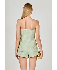 endless rose Women's Tweed Gold ButtoneD Strapless Long Top