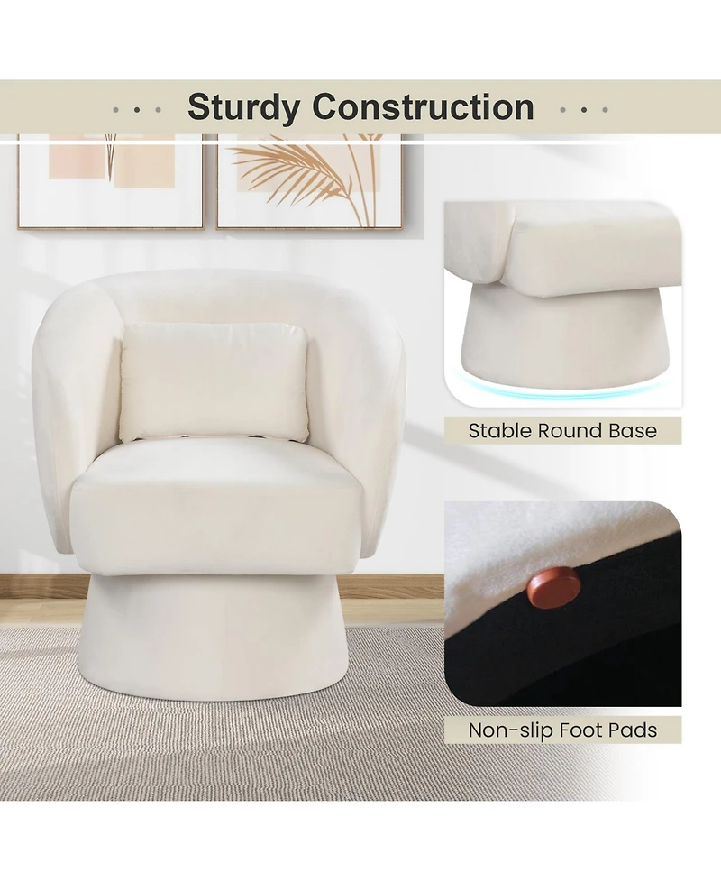 Sugift Swivel Accent Chair Upholstered Barrel Chair with Curved Back and Removable Lumbar Pillow