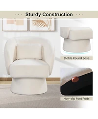 Sugift Swivel Accent Chair Upholstered Barrel Chair with Curved Back and Removable Lumbar Pillow