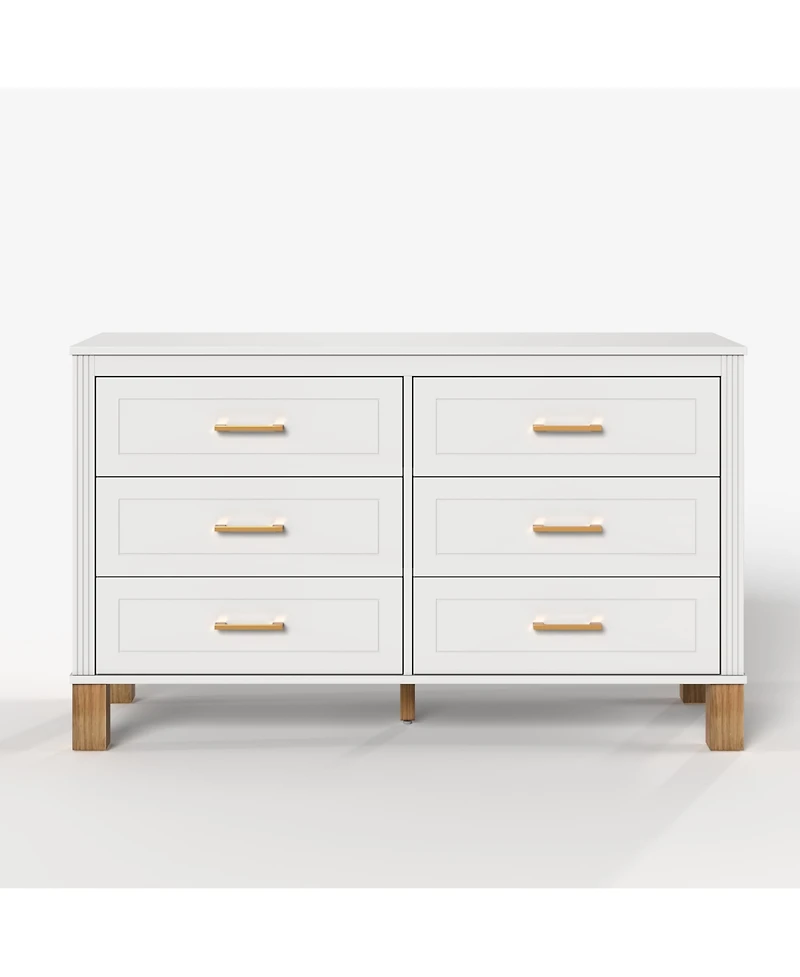 Rainsken Home Storage Chest of Drawers, Modern 6-Drawer Dresser with Metal Handles and Durable Solid Wood Legs for Bedroom