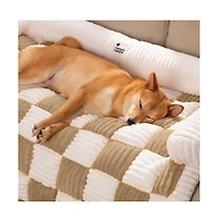 FunnyFuzzy Cream Square Plaid Cozy Dog Mat Furniture Protector Cover
