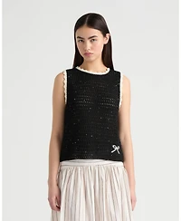 Nvlt Women's Sleeveless Crochet Top with Sequins