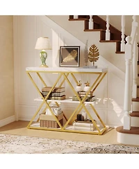 gaomon 39 Inch Metal Frame Entryway Console Table with 3 Tier Storage Shelves