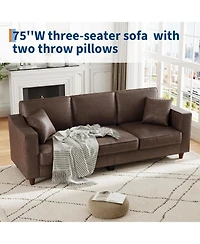 gaomon 85 Inch 3-Seater Sofa Couch Faux Leather Wide Armrests Deep Seats Wood Legs Back Cushion Sturdy Support