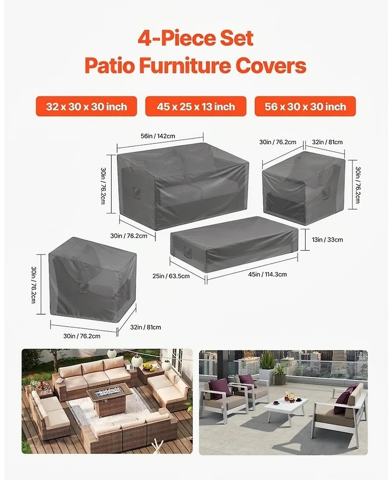 Gouun 420D Waterproof Patio Furniture Cover 4-Piece Set for Outdoor Tables, Chairs and Sofas