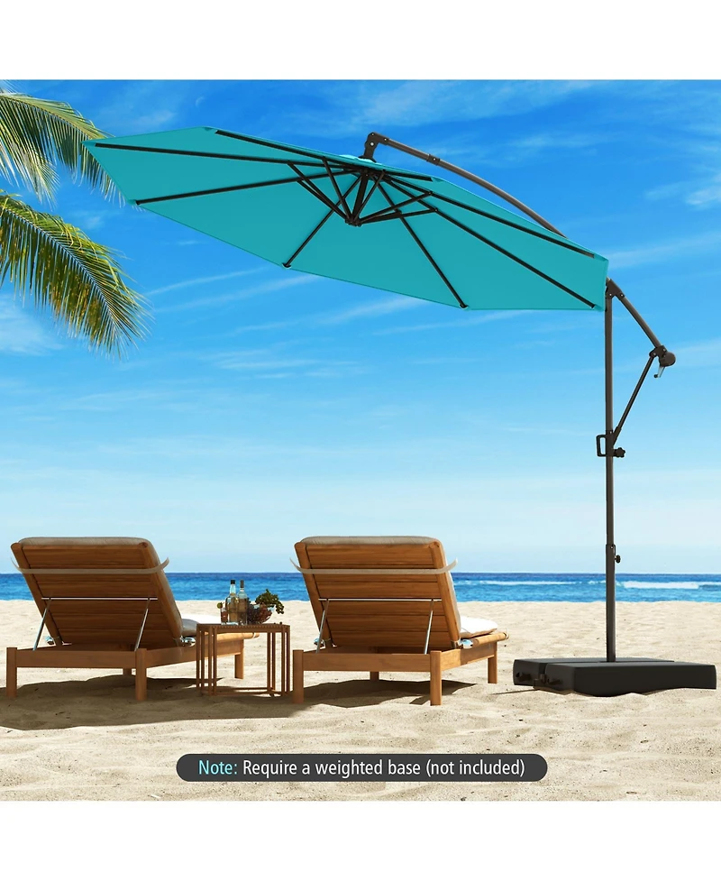 Sugift 10 Feet Offset Hanging Umbrella with Base and Infinite Tilt-Turquoise