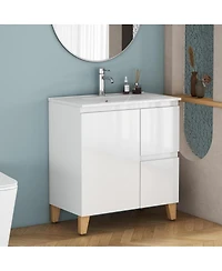 Sillysis Inch Bathroom Vanity with Sink, Glossy Storage Cabinet, Soft Close Drawer