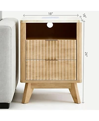 gaomon 18" Small Nightstand for Bedroom, 2 Drawer Bedside Table, Faux Marble Top, Curved Oak Finish