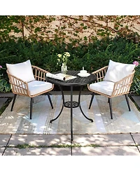 gaomon Patio Bistro Table, 24" Round Outdoor Coffee Table with 2" Umbrella Hole, Cast Aluminum Side Iron Frame