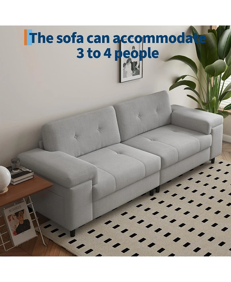 gaomon 85 Inch Modern 3 Seater Sofa Couch with Adjustable Armrests,Living Room Sofa with Plush Chenille Fabric,Couch with Button Tufted Backrest