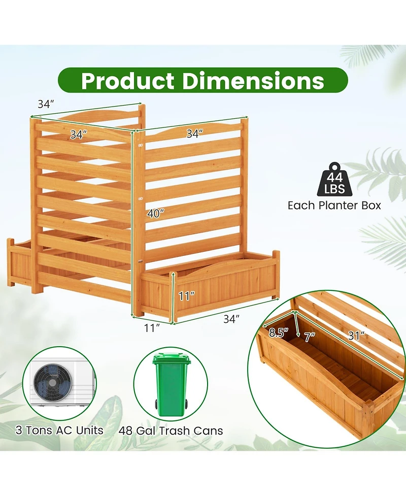 Sugift Three Panel Wood Air Conditioner Fence with Planter Box