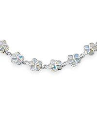 Bling Jewelry White Created Opal Hawaiian Plumeria Hawaiian Flower Bracelet .925 Sterling Silver