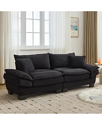 Rainsken Modern Corduroy Loveseat Sofa, Comfy Upholstered Deep Seat Couch with 2 Pillows for Living Room and Home Office