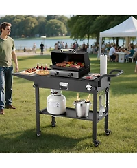 Ecooso Foldable Outdoor Grill Cart 31x17 Inch with Side Table and Hooks