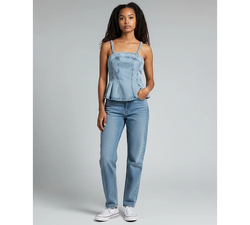 Blank Nyc Women's Square Neck Sleeveless Cotton Denim Top