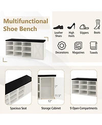 Gouun 9-Cube Shoe Bench with Adjustable Shelves and Removable Cushion