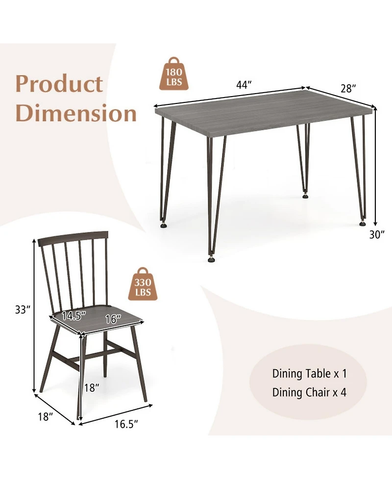 Gouun 5-Piece Kitchen Table Set with 4 High-Back Chairs and Anti-Slip Swivel Feet