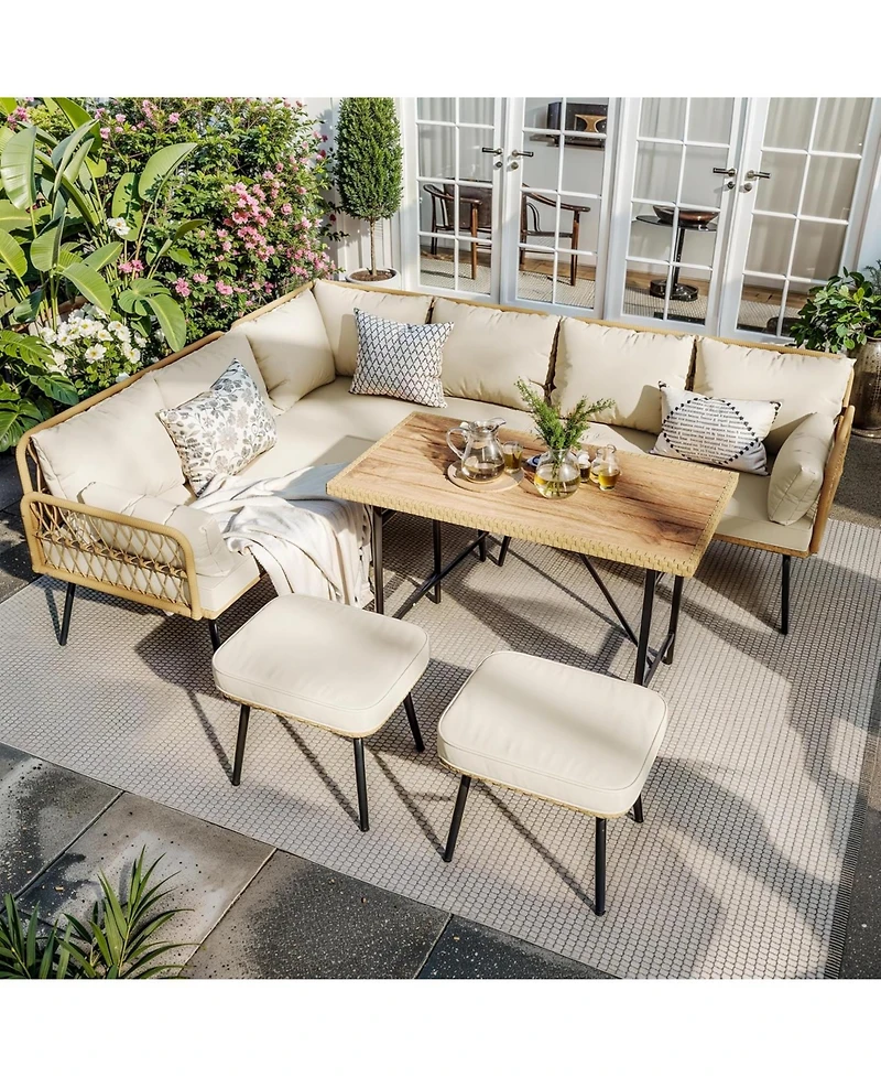 gaomon 6-Piece Patio Conversation Set with L-Shaped Sofa, Ottomans and Table