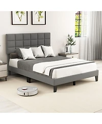 Gouun Rubberwood Platform Bed Frame with Headboard and Adjustable Headboard