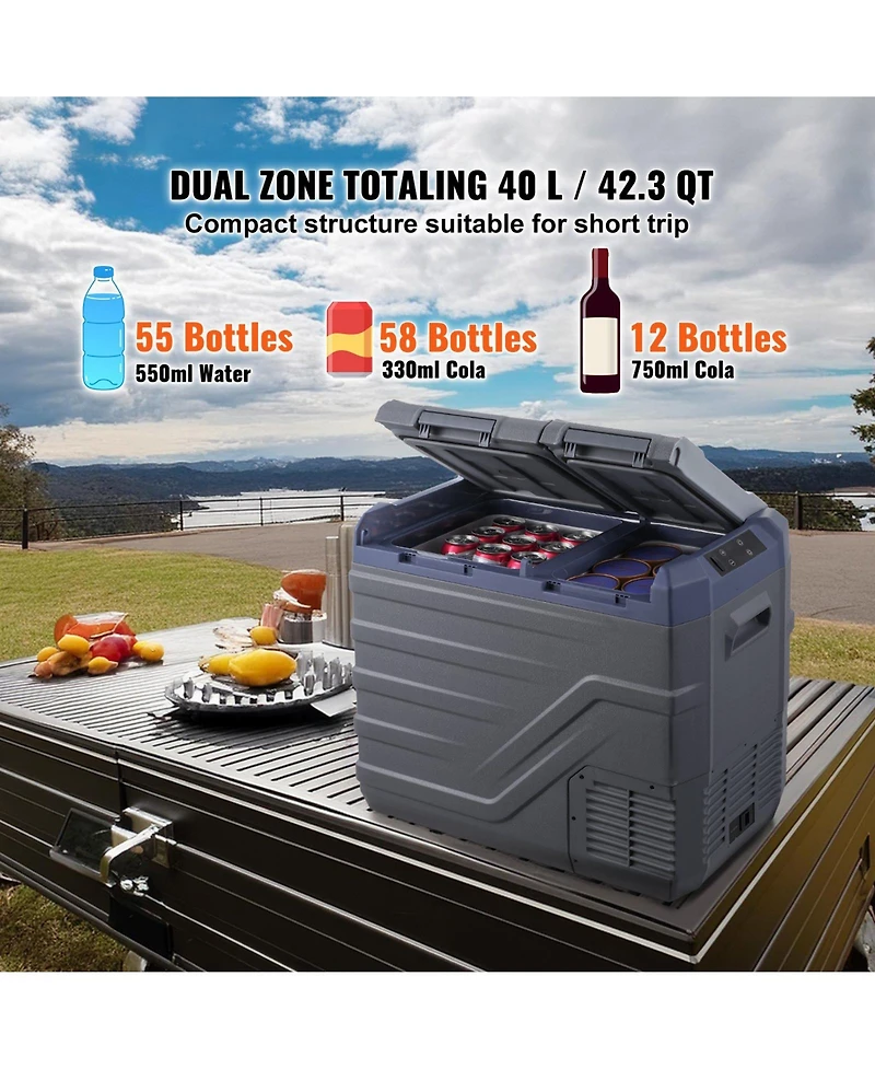 Mecale 40 Liter Portable Car Refrigerator Dual Zone 12V for Outdoor and Rv