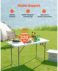 Mecale 4 Ft Fold-in-Half Folding Table with Adjustable Height and Carry Handle