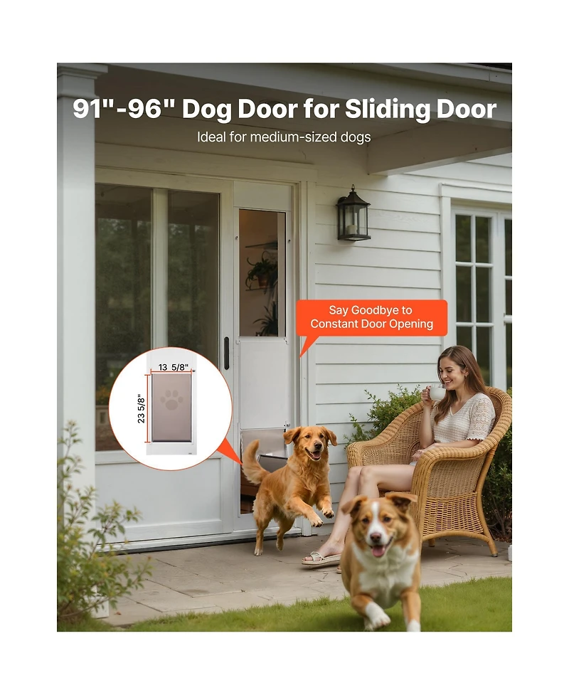 Cozito Dog Door for Sliding Glass 91-96 inches Xl Flap Aluminum