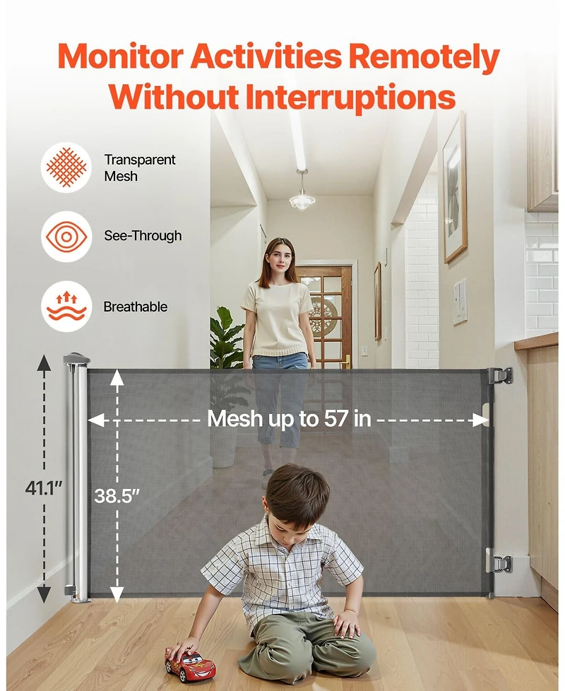 Cozito Retractable Baby Gate 38.5 in Tall Extends to 57 in Mesh