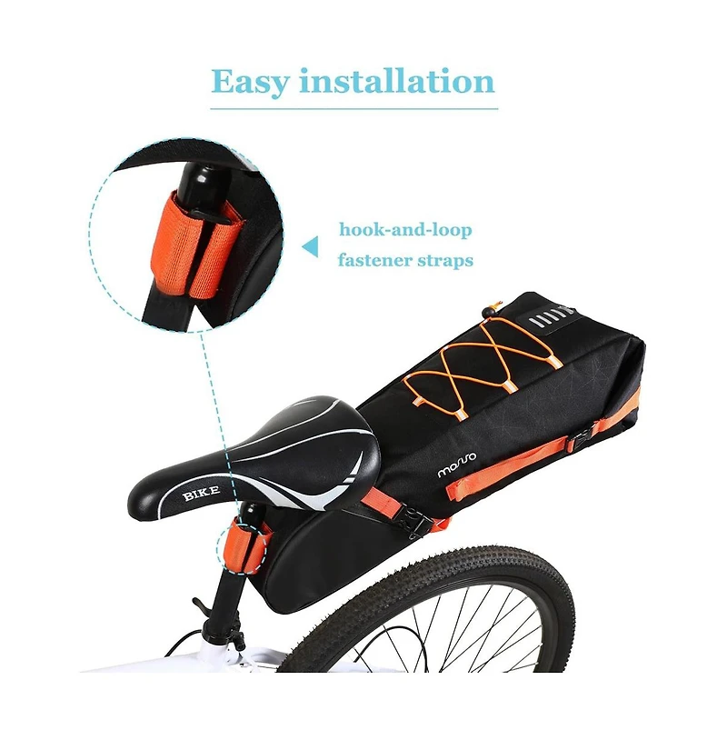 Hikeen Large Capacity Bike Seat Bag 12L Bicycle Saddle Bag Under Seat Storage with Reflective Strip for Commuting Touring Road Mountain Cycling
