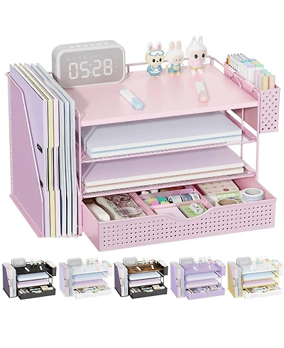Gnuadz Wood Desk Organizer File Holder 4-Tier Drawer