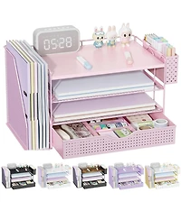 Gnuadz Wood Desk Organizer File Holder 4-Tier Drawer