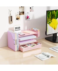 Gnuadz Wood Desk Organizer File Holder 4-Tier Drawer
