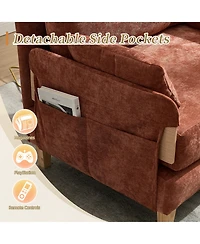 Rainsken Chenille Convertible Sleeper Sofa Bed with 3 Pillows and Side Pocket, Modern Lounge Recliner for Living Room