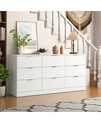 Rainsken 9 Drawer Dresser for Bedroom, 63" Large Deep Chest of Drawers, with Metal Handle, Bedroom Living Room