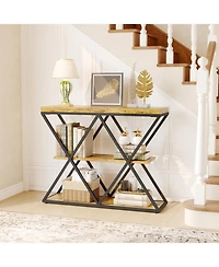 gaomon 39" Narrow Entryway Console Table, 3-Tier Industrial Sofa Table with Storage Shelf & X Metal Frame,