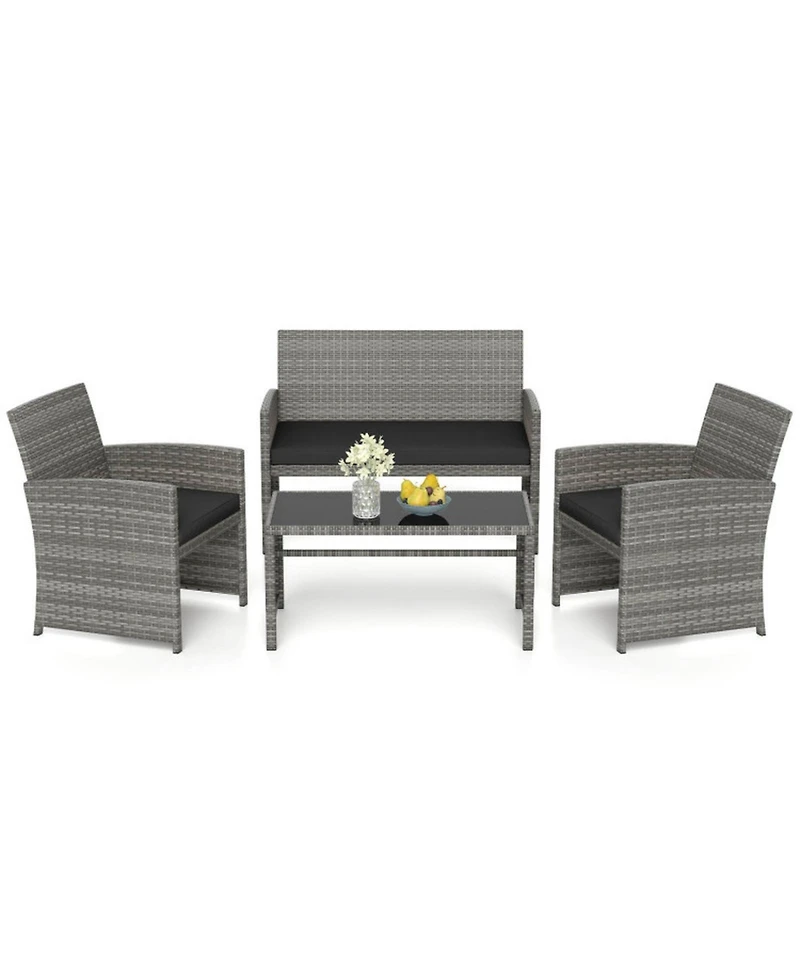 Gouun 4-Piece Wicker Patio Seating Set with Loveseat, Armchairs, and Glass Table